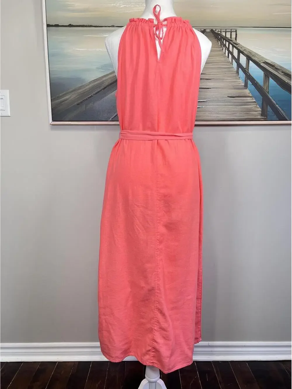 NWT Gap Coral Linen Blend Halter Dress Women's Medium - Picture 2 of 7